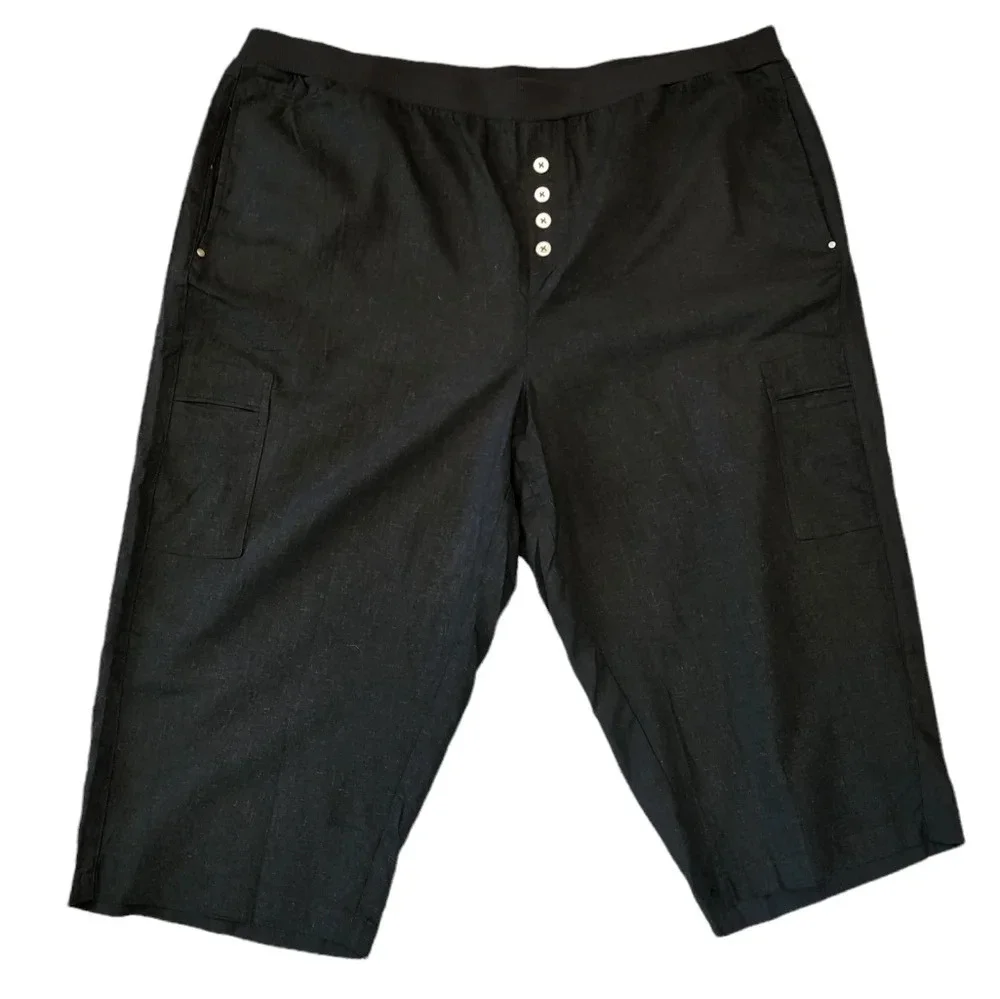 Ellos Linen Blend Stretch Waist Black Crop Cargo Pant Plus Size 28 4X New NWOTS - Picture 8 of 15